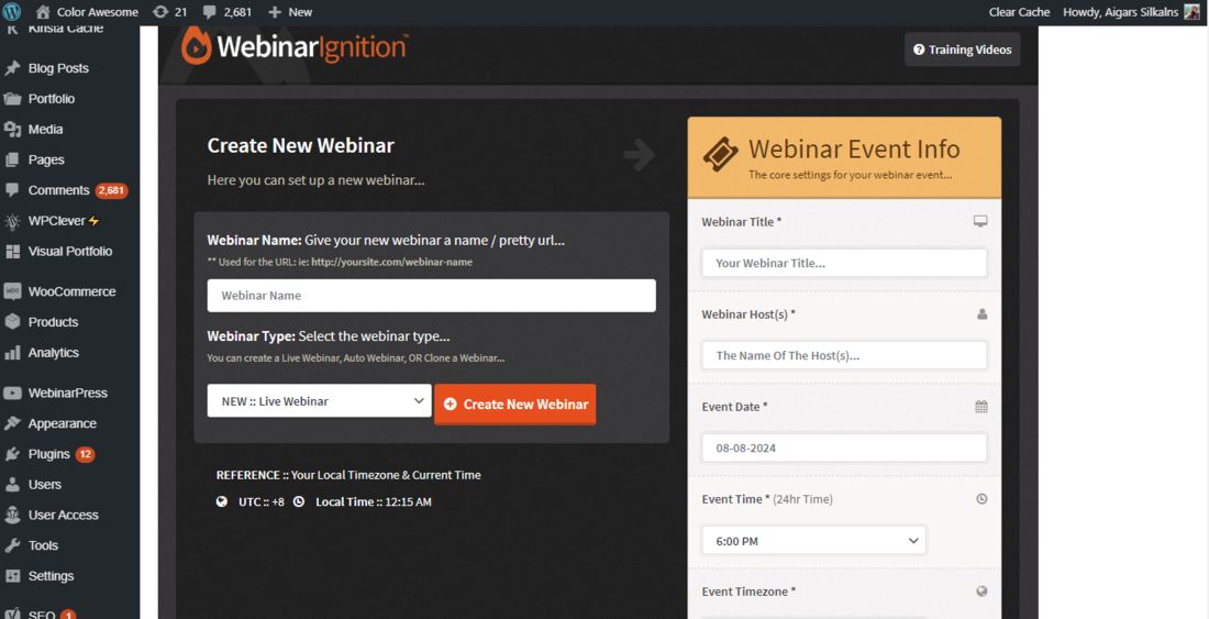 Pengaturan WebinarIgnition - plugin webinar