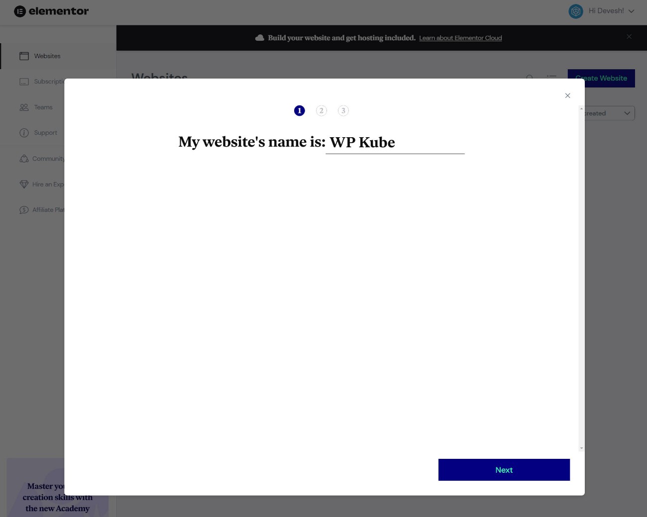 การสร้างเว็บไซต์ที่ Elementor Cloud WEbsite