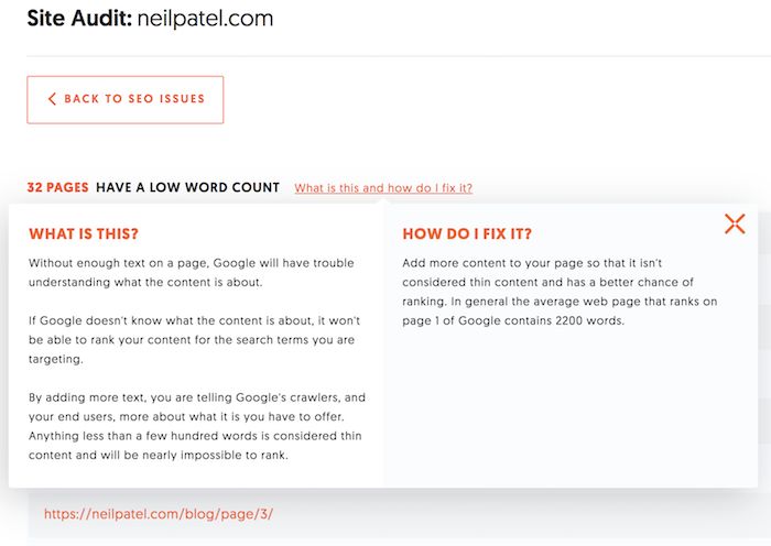 สกรีนช็อตของแพลตฟอร์มการตรวจสอบ Ubersuggest SEO