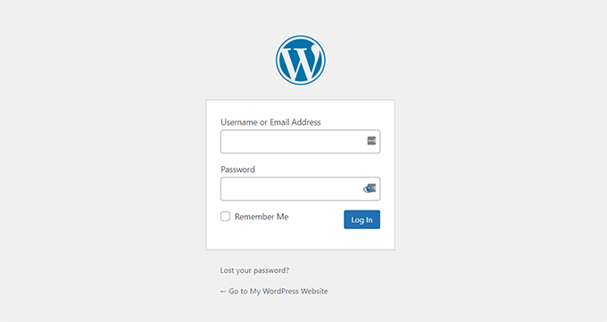 Exemplu standard de ecran de conectare WordPress Standard WordPress login screen example