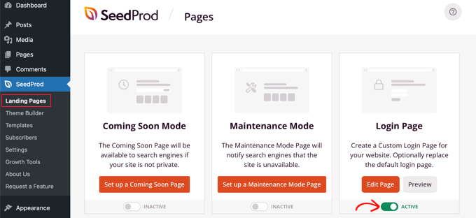 Activați pagina dvs. de conectare SeedProd Make Your SeedProd Login Page Active
