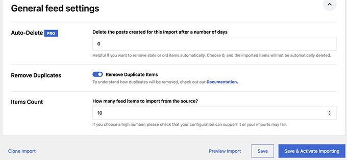 Allgemeine Importeinstellungen General import settings