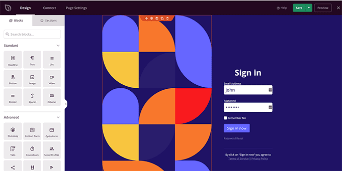 Giriş sayfası oluşturucu Login page builder