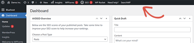 WordPress yönetici araç çubuğu WordPress admin toolbar