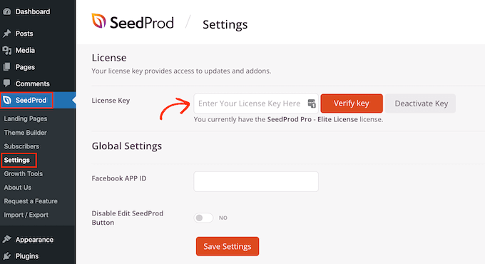 SeedProd lisansınızı doğrulama Verifying your SeedProd license