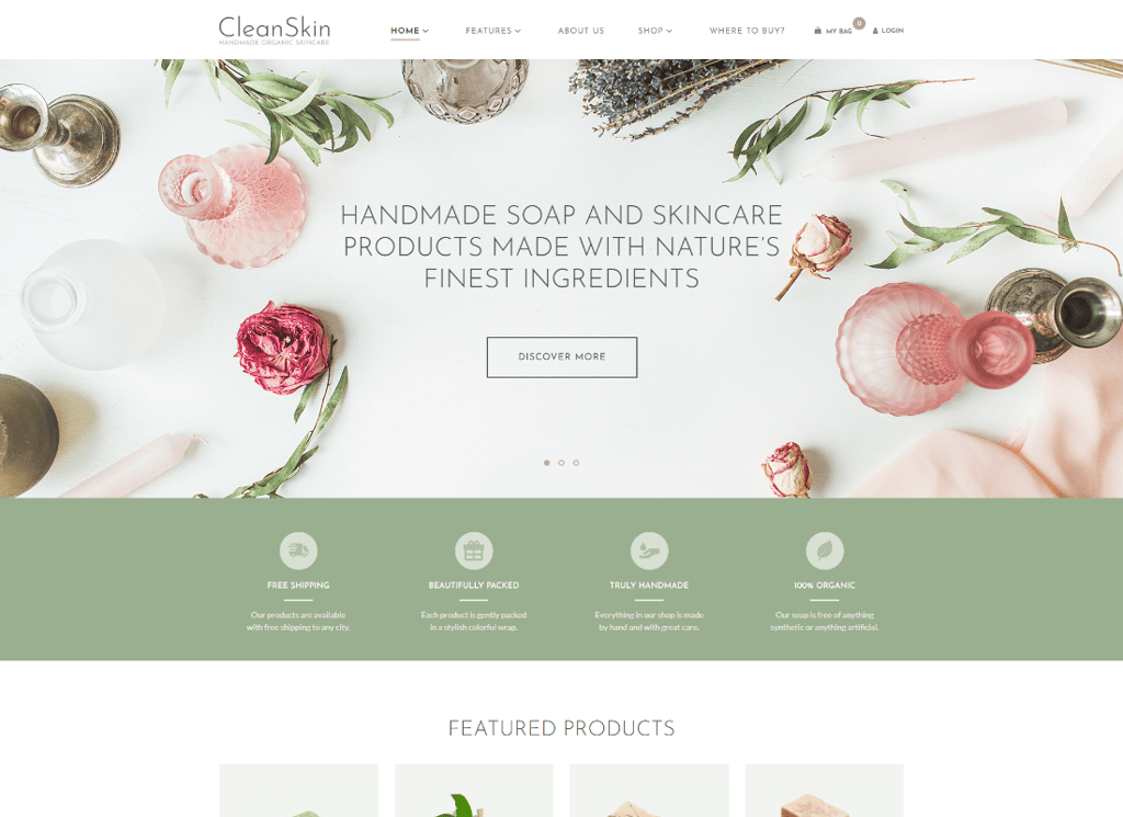 CleanSkin - Tema de WordPress para Tienda de Cosméticos Naturales y Jabones Orgánicos Hechos a Mano