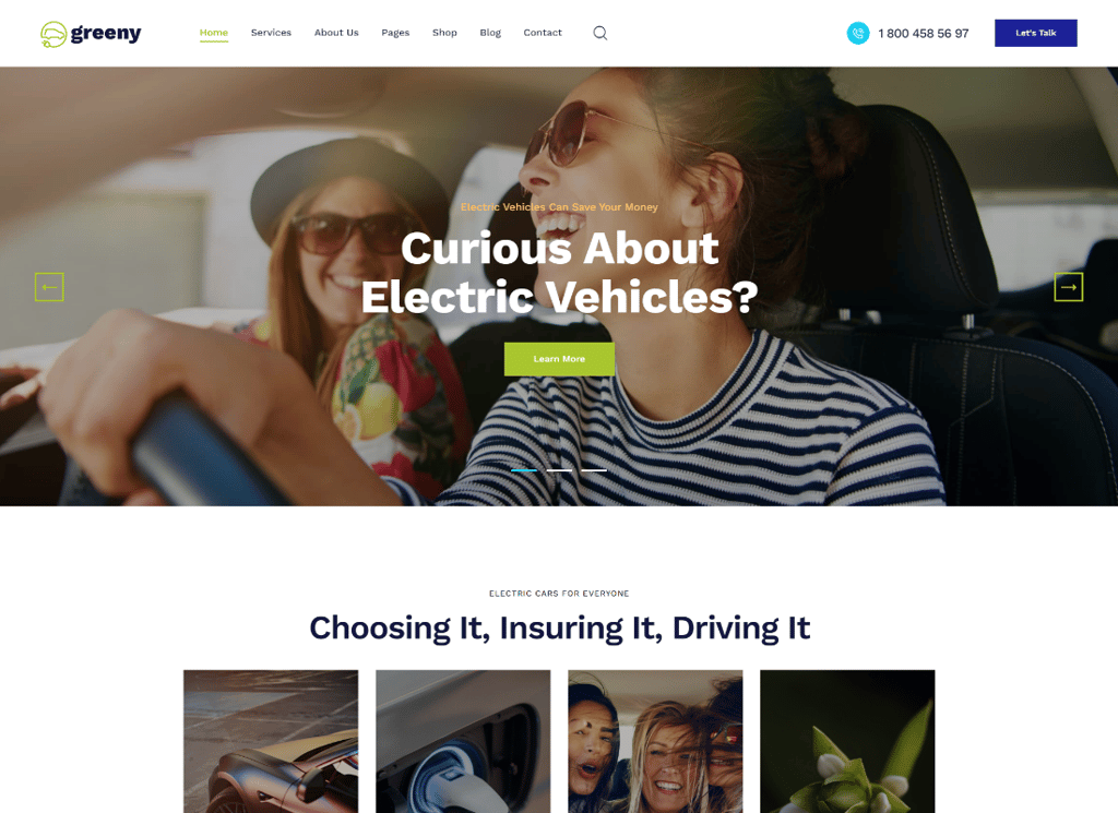 Greeny - Tema de WordPress para concesionarios de coches eléctricos
