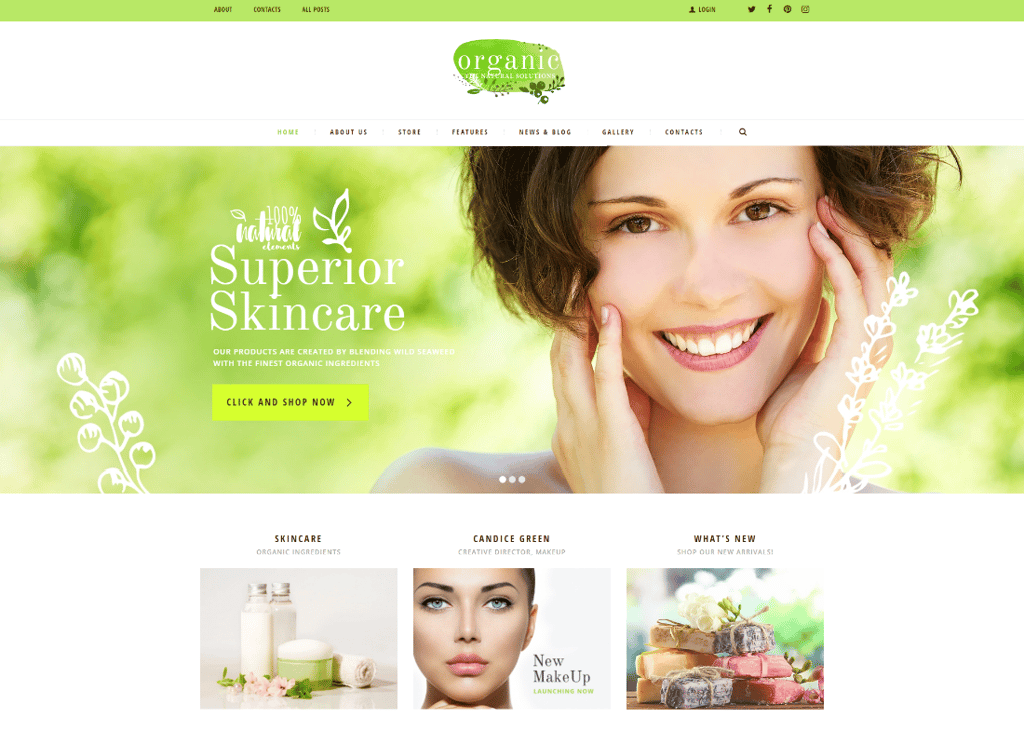Tienda de belleza orgánica y tema de WordPress para cosméticos naturales