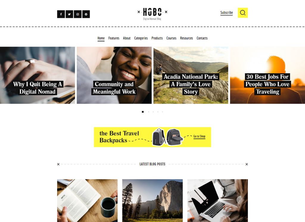 Hobo - سمة Digital Nomad Travel Lifestyle Blog WordPress