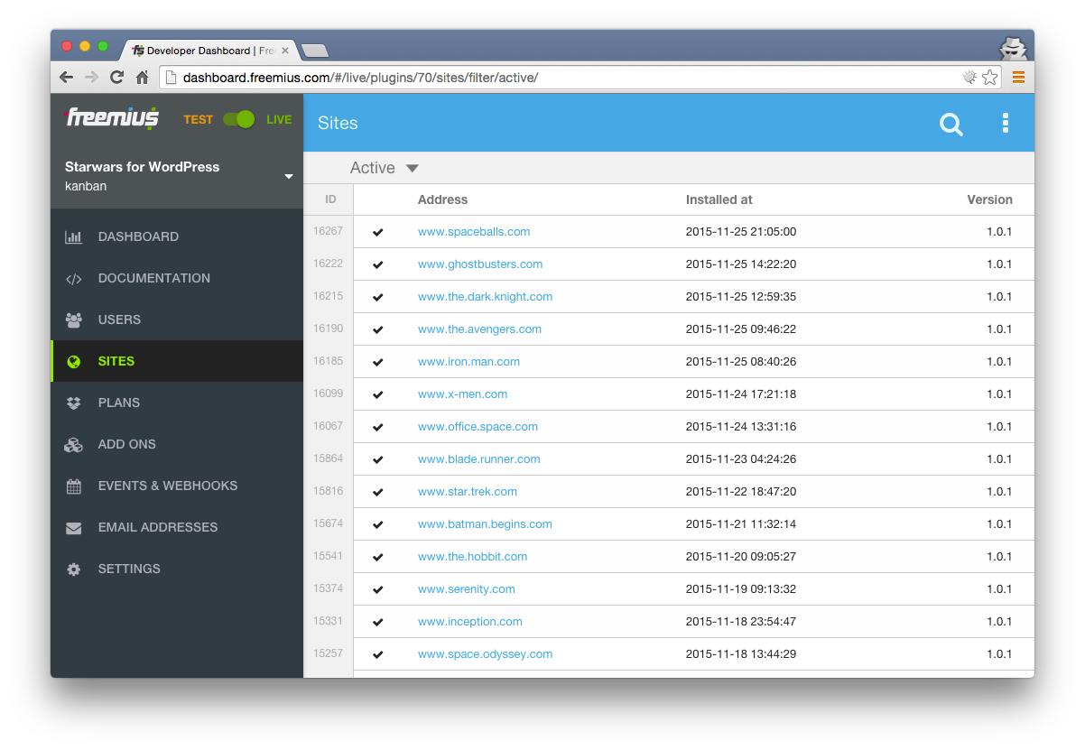 플러그인이 활성화된 사이트