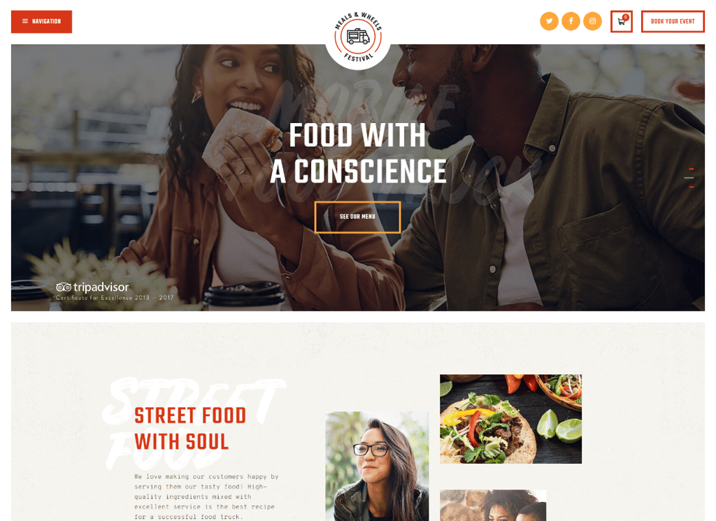 Comidas y Ruedas | Festival callejero y tema de WordPress para entrega de comida rápida
