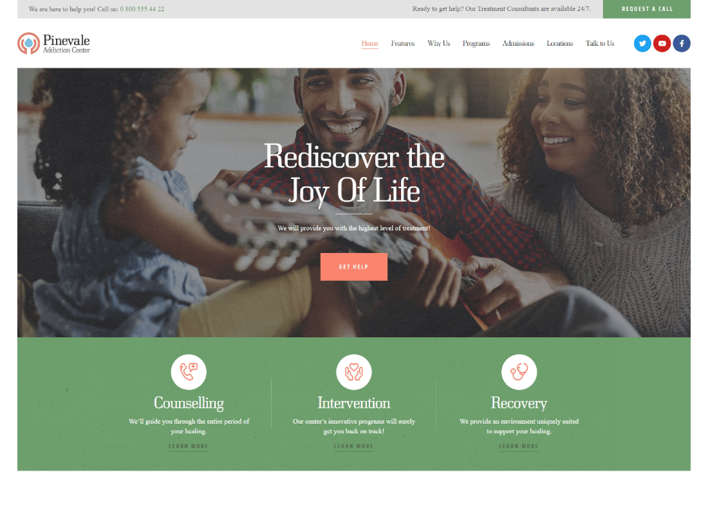 بينيفال | مركز التعافي من الإدمان وإعادة التأهيل WordPress Theme