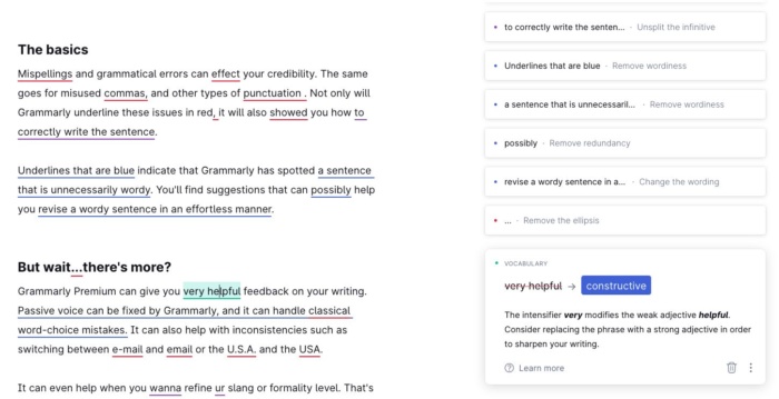 Utilisation de la grammaire pour améliorer le contenu.