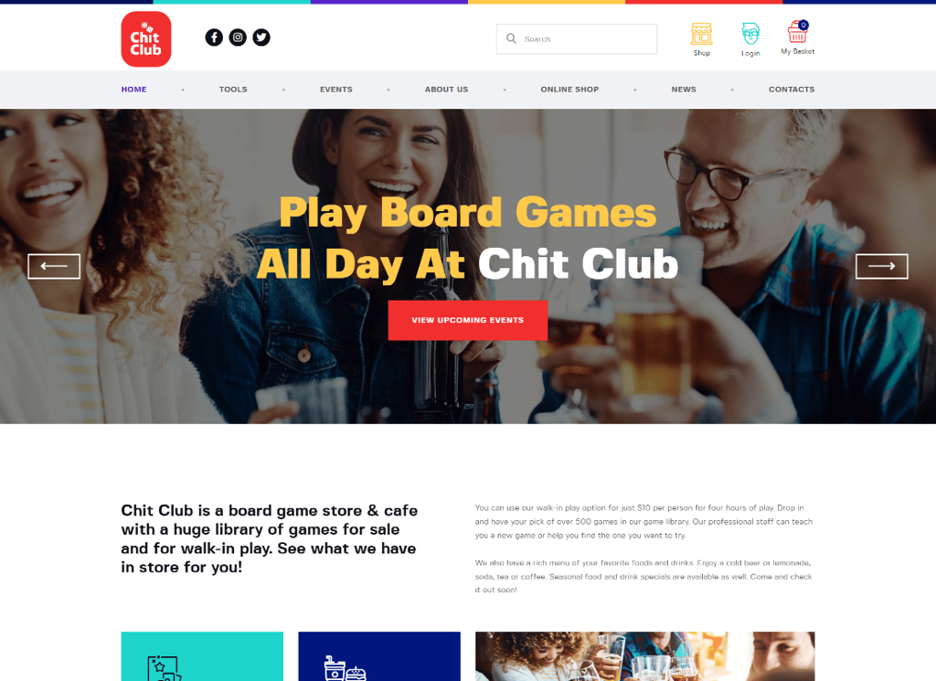 Chit Clube | Tema WordPress para Clube de Jogos de Tabuleiro e Anticafé