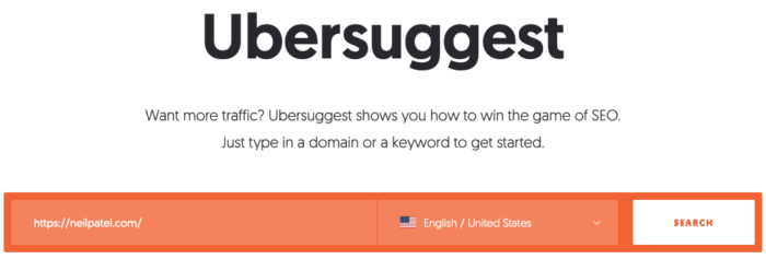 Ubersuggest의 URL 입력 필드입니다.