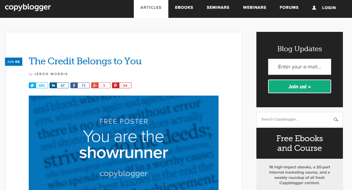 Copyblogger 블로그의 스크린샷입니다.