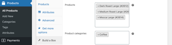 상자에 추가할 수 있는 제품 또는 제품 범주 선택 Select the Products or Product Category That Can Be Added to the Box