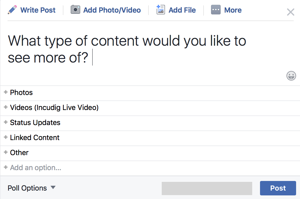 Ein Screenshot der Umfrage-Erstellungsfunktion von Facebook.