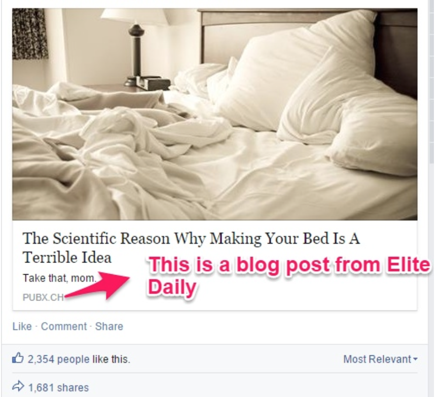 Ein Beispiel für organische Facebook-Cross-Promotion von Elite Daily.
