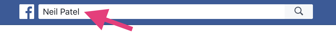 Eine Facebook-Suchleiste mit dem Namen von Neil Patel.