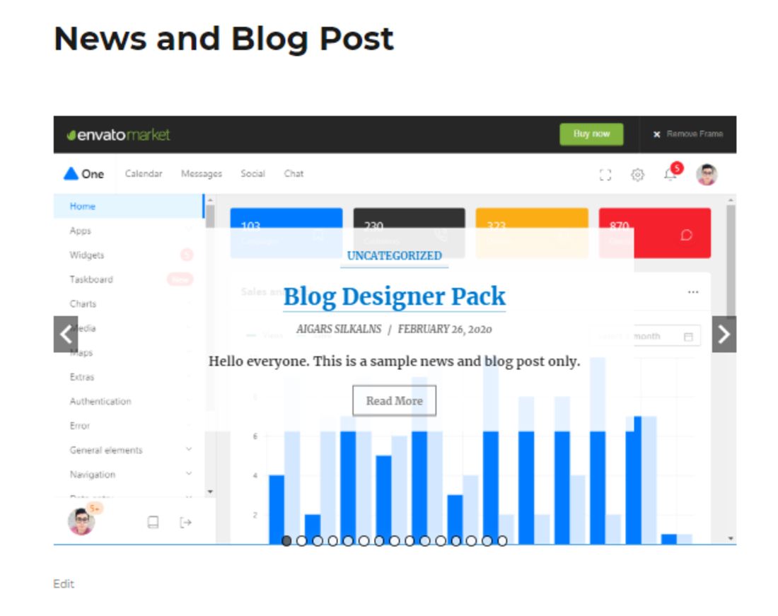 Section de prévisualisation du Pack Concepteur d'actualités et de blogs