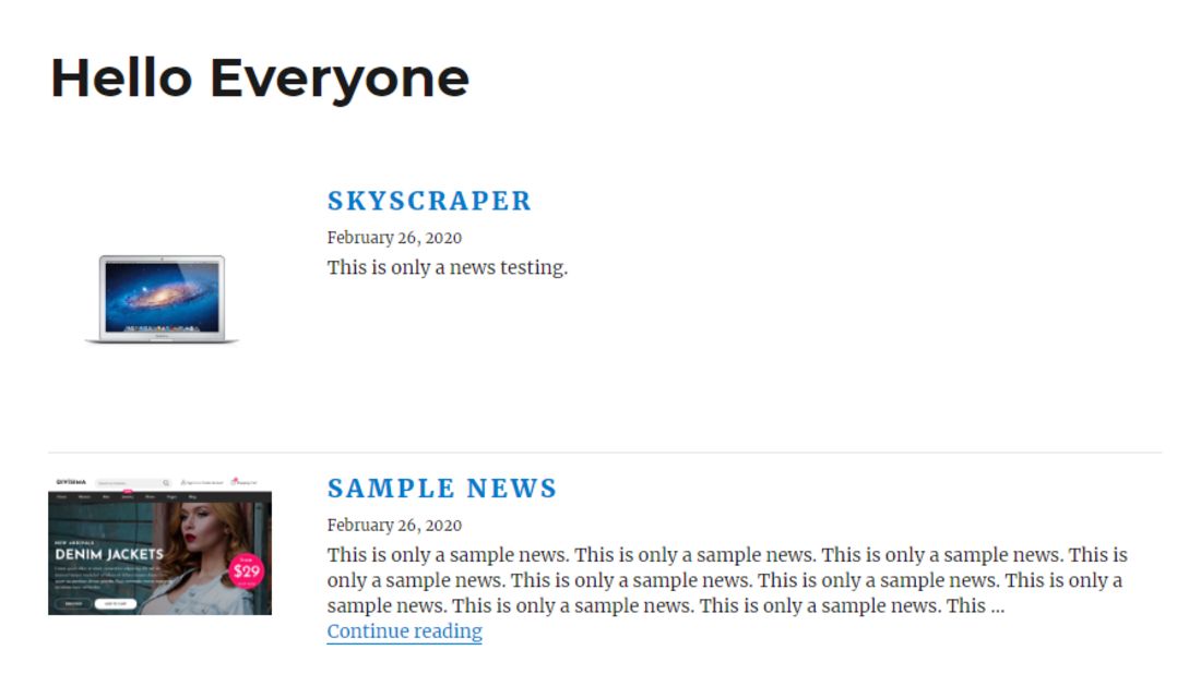 Capture d'écran de l'aperçu du plug-in WordPress News Simple News