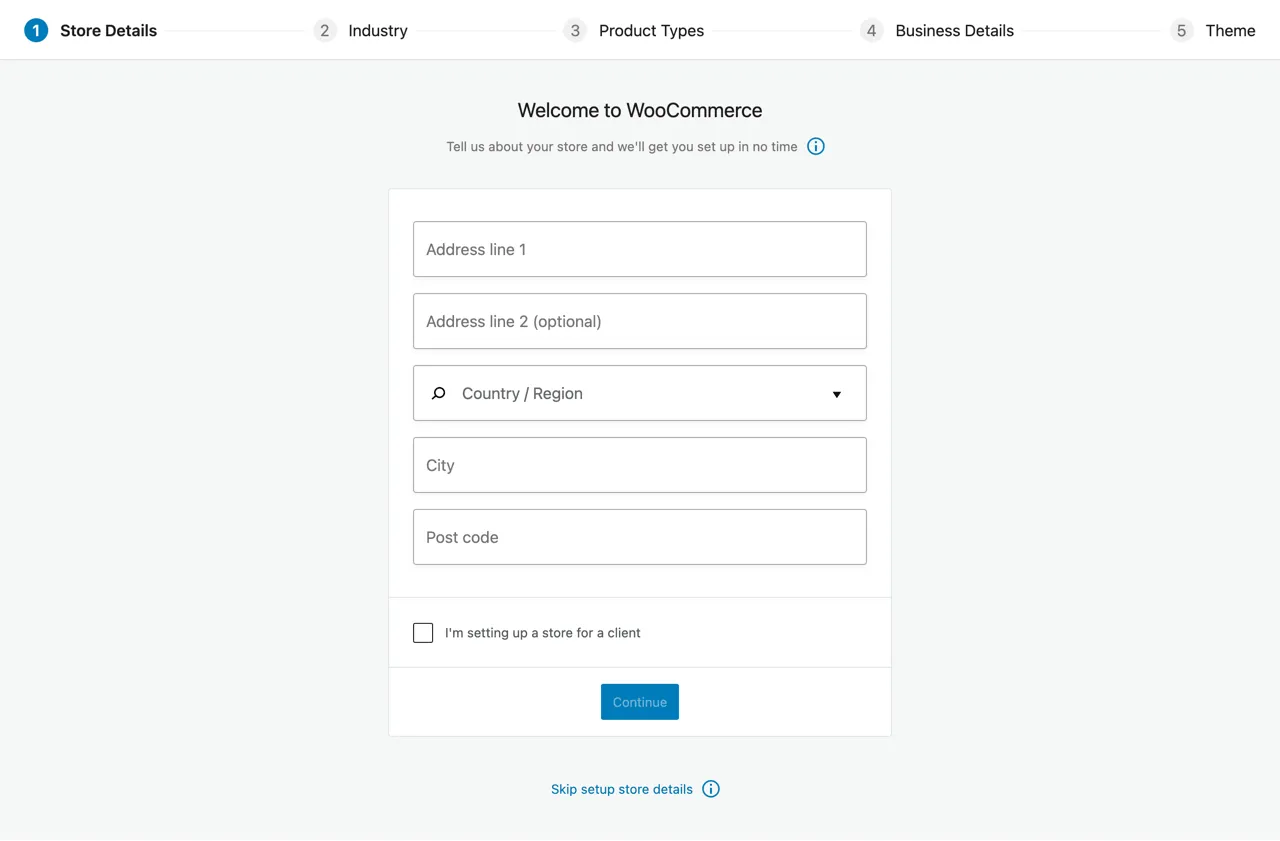Asistente de configuración de WooCommerce