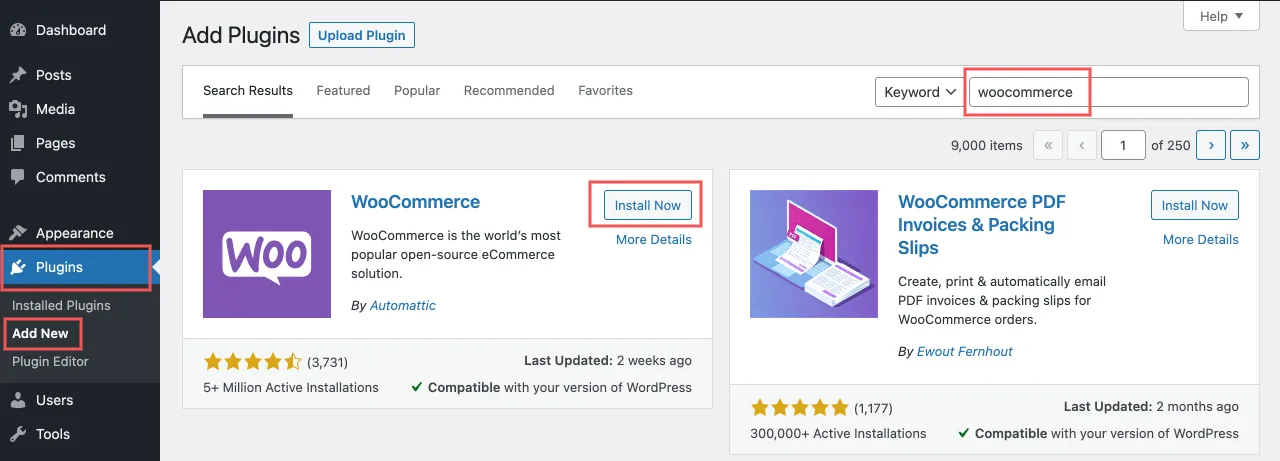 Instalar el complemento WooCommerce
