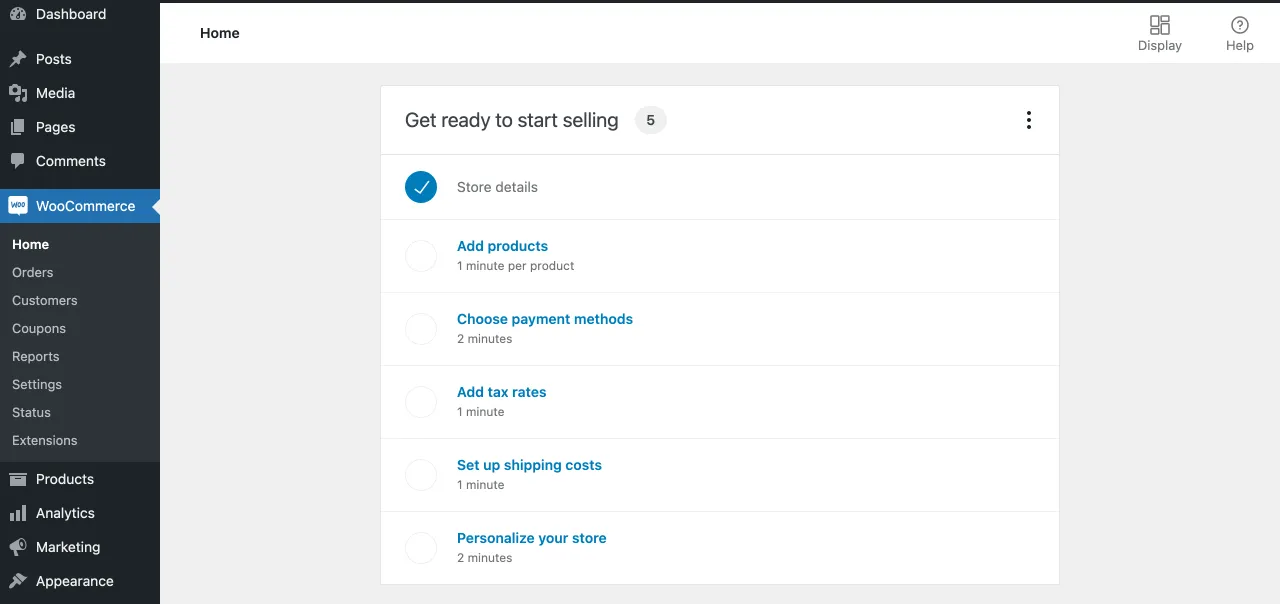 El asistente de configuración de WooCommerce continúa