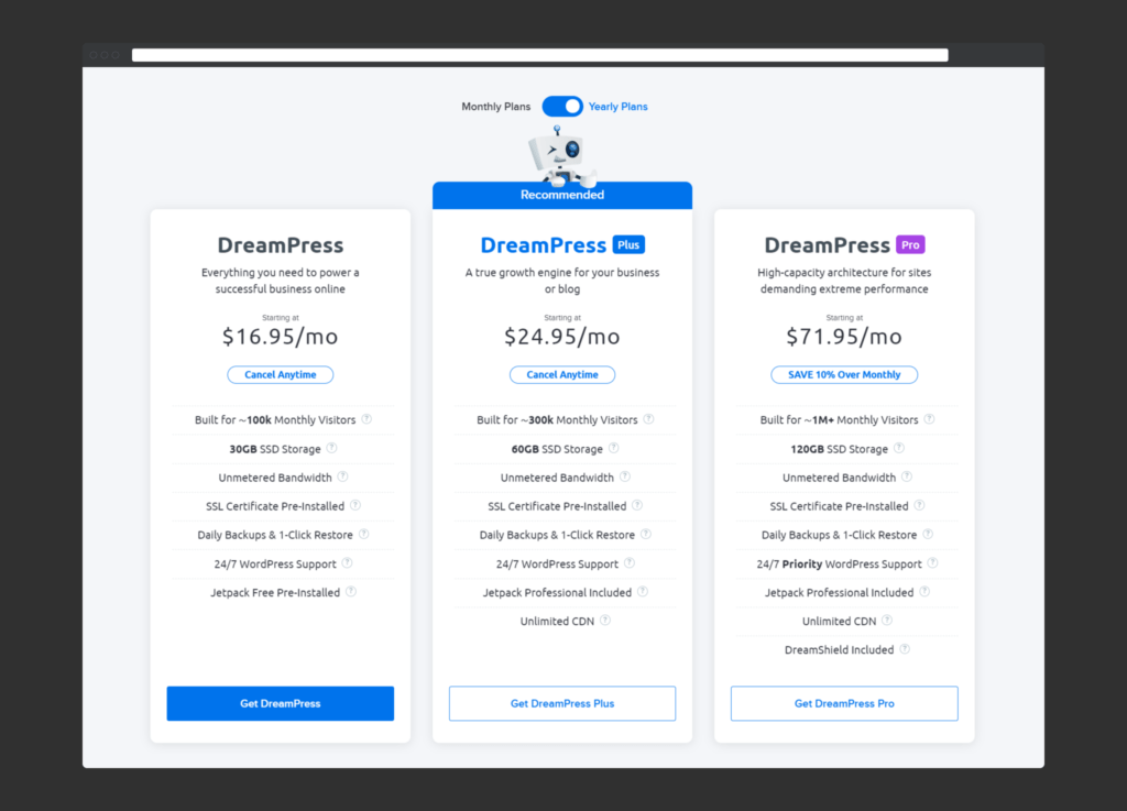 6 ผู้ให้บริการโฮสติ้ง WordPress ที่มีการจัดการที่ดีที่สุดเร็วที่สุดในปี 2022 2 dream press managed wordpress hosting plans pricing