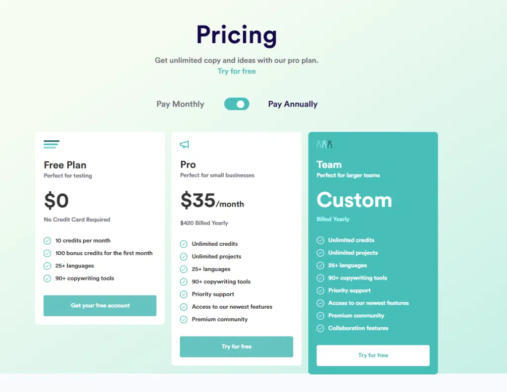 Copy.ai 무료 평가판(2022) 7일 액세스 + (신용 카드 필요 없음) 12 copy.ai latest pricing plan