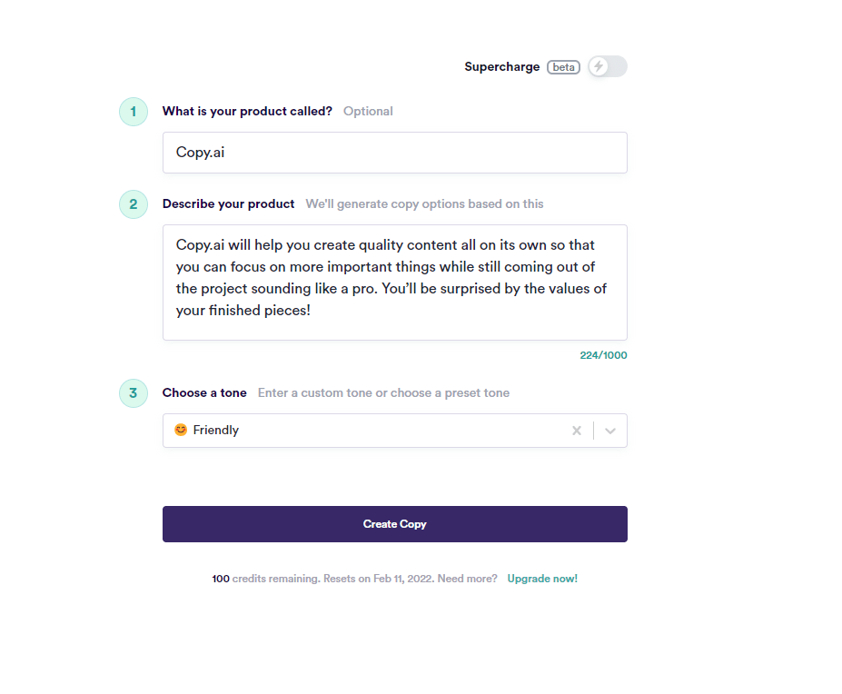 Copy.ai 무료 평가판(2022) 7일 액세스 + (신용 카드 필요 없음) 9 Copy.ai generated demo contents