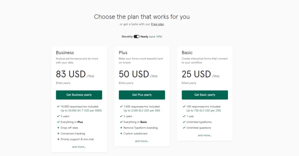 2022 İçin En İyi 7 Google Forms Alternatifi (Formları Denemelisiniz) 13 TypeForm Pricing
