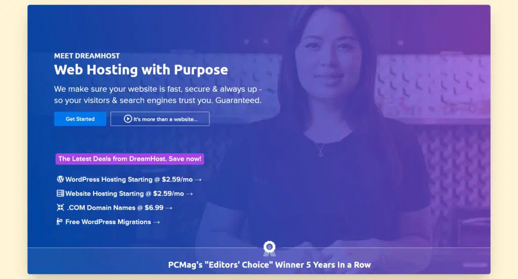 5 เว็บโฮสติ้งที่ดีที่สุดสำหรับเว็บไซต์ช่างภาพ & ธุรกิจ 2022 8 Dreamhost head page