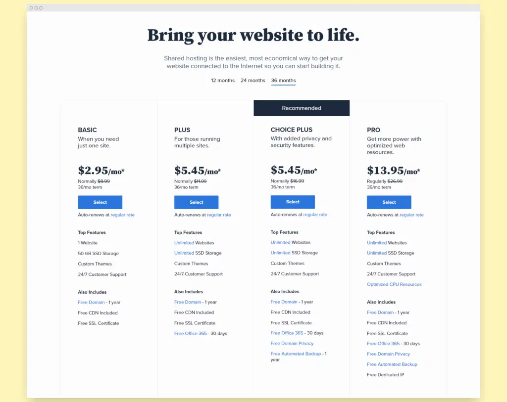 5 เว็บโฮสติ้งที่ดีที่สุดสำหรับเว็บไซต์ช่างภาพ & ธุรกิจ 2022 6 Bluehost shared pricing