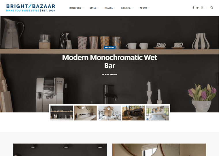 Esempio di blog di moda e stile di vita di Bright Bazaar