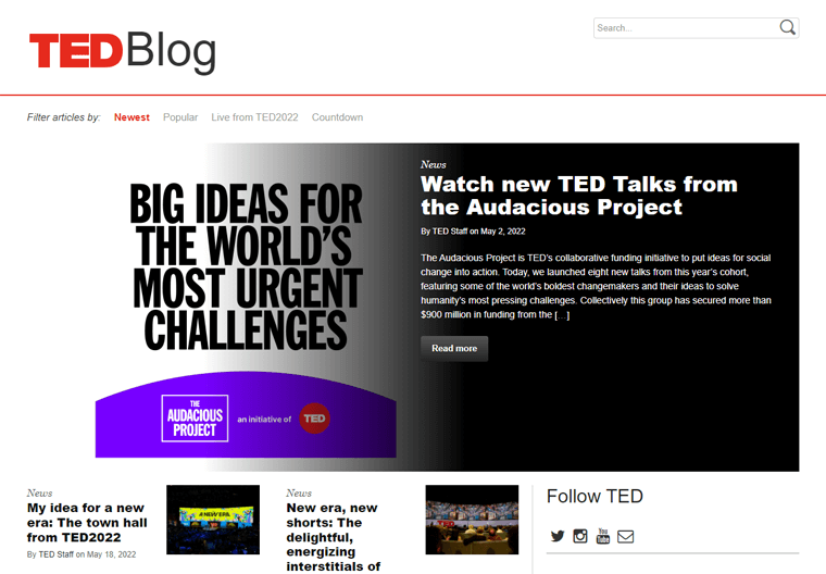 Blog TED - Esempi di siti Web di blog sull'istruzione