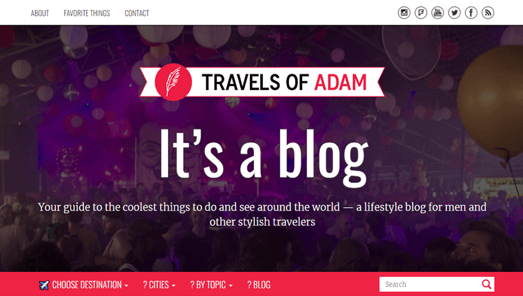 Esempio di sito web del blog di viaggio di Adam