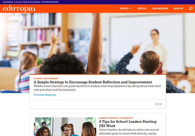 Edutopia - Esempi di siti Web di blog