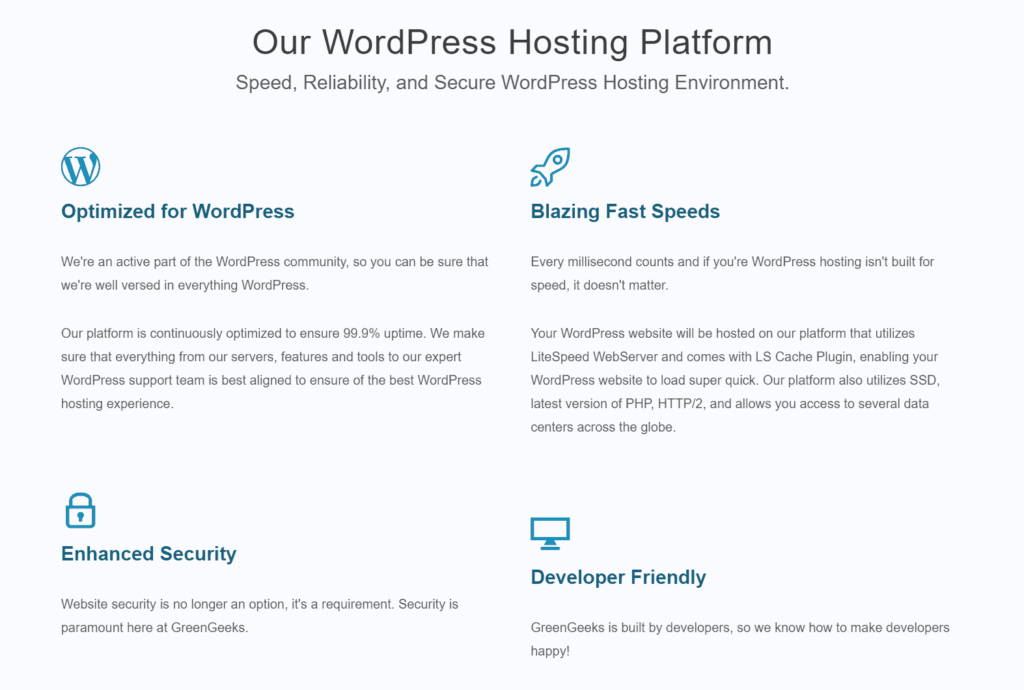 Как начать блог WordPress на GreenGeeks в 2022 году: пошаговое руководство 1 Greengeeks wordpress hosting features