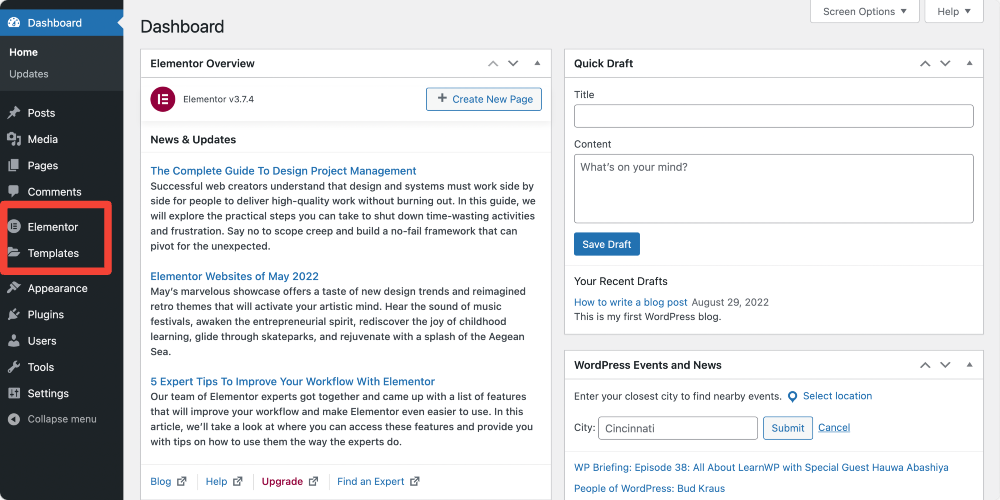 Elementor ile wordpress pano.