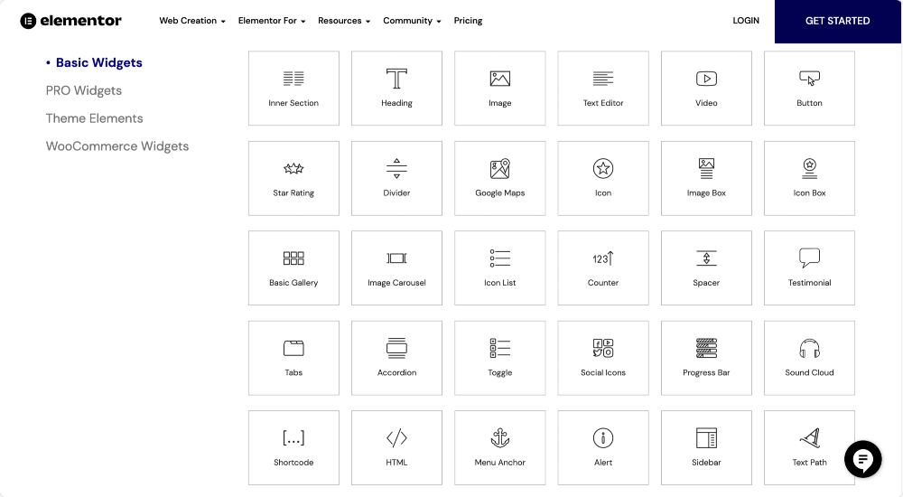 elementor ücretsiz widget'lar