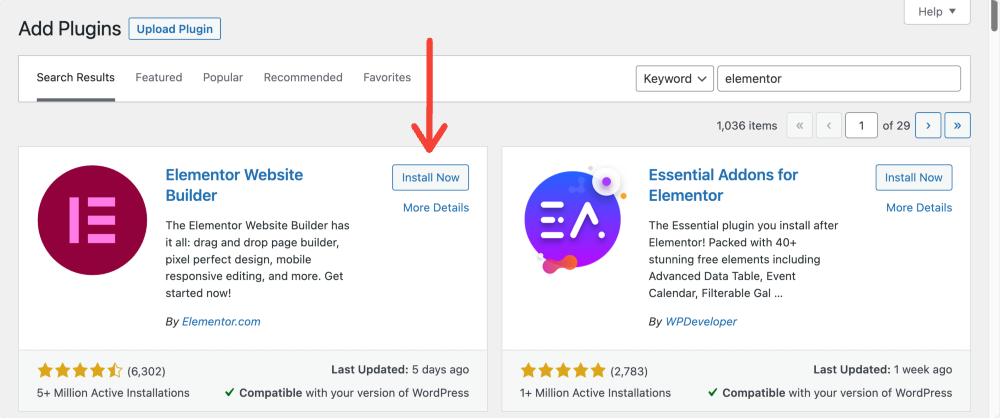 elementor lite'ı yükle