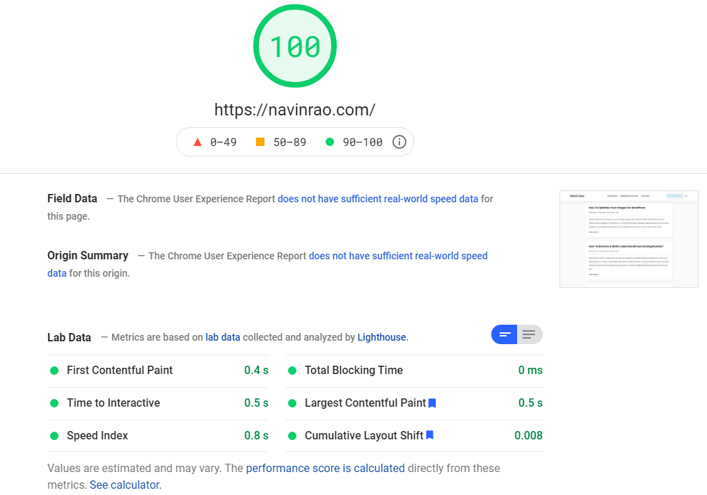Google ページ スピード インサイト スコア