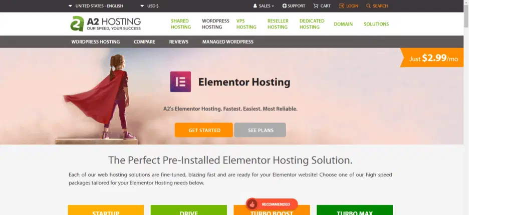 6 ผู้ให้บริการโฮสติ้ง Elementor ที่ดีที่สุด 2022 (การตรวจสอบเชิงลึก) 3 Elementor web hosting plan a2 hosting