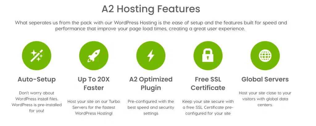 6 ผู้ให้บริการโฮสติ้ง Elementor ที่ดีที่สุด 2022 (การตรวจสอบในเชิงลึก) 4 a2 hosting features