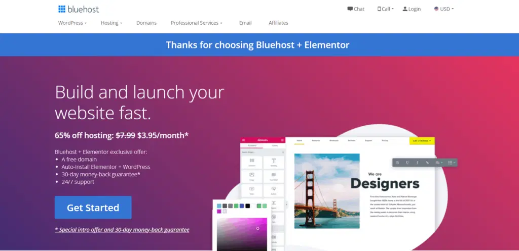 6 ผู้ให้บริการโฮสติ้ง Elementor ที่ดีที่สุด 2022 (การตรวจสอบในเชิงลึก) 9 Bluehost Elementor Plan
