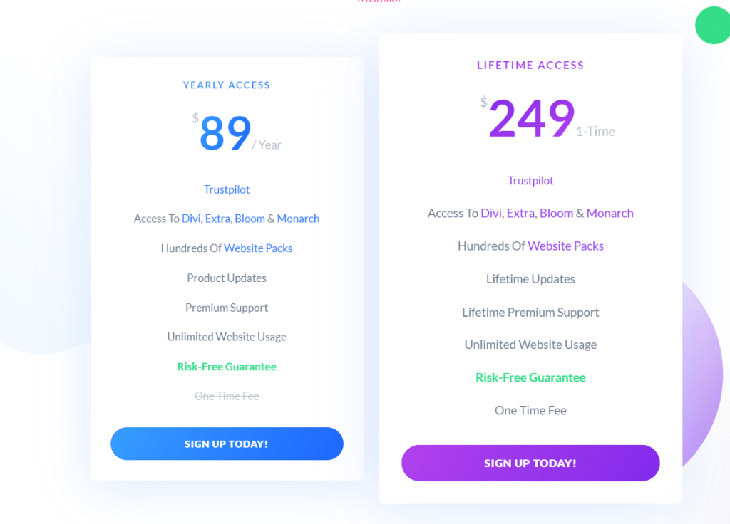 7 สุดยอดผู้สร้างหน้า Landing Page ของ WordPress 2022 (+ทดลองใช้ฟรี) 20 Divi latest pricing