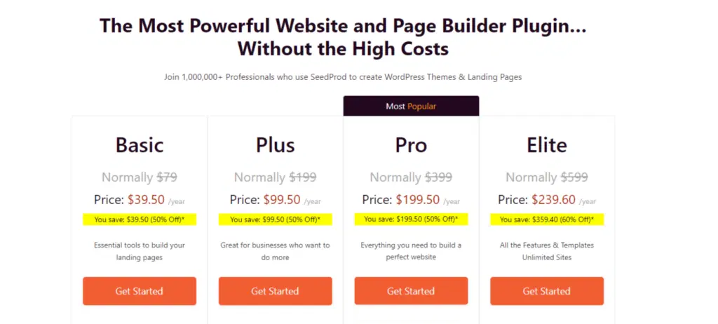 7 สุดยอดผู้สร้างหน้า Landing Page ของ WordPress 2022 (+ทดลองใช้ฟรี) 15 SeedProd Pricing Plan