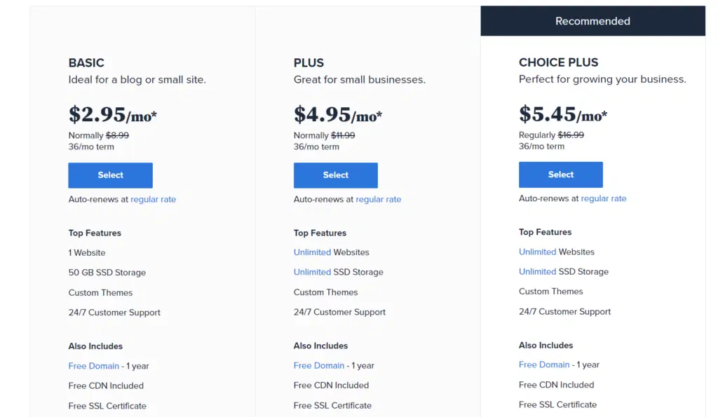 4 最高の Web ホスティング 100% 無料の Web サイトビルダー + ドメイン 2022 12 bluehost pricing 2